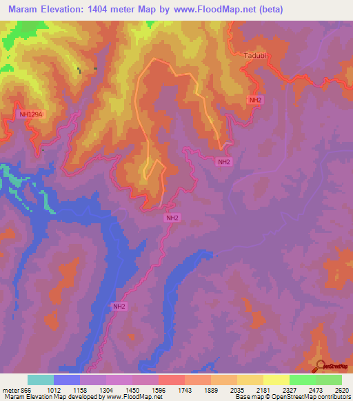 Maram,India Elevation Map