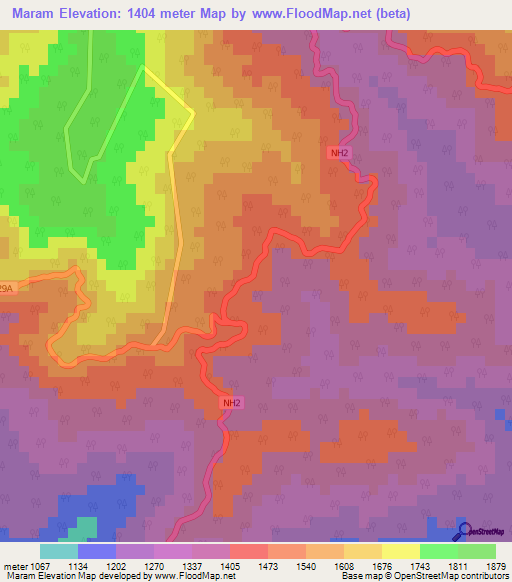 Maram,India Elevation Map