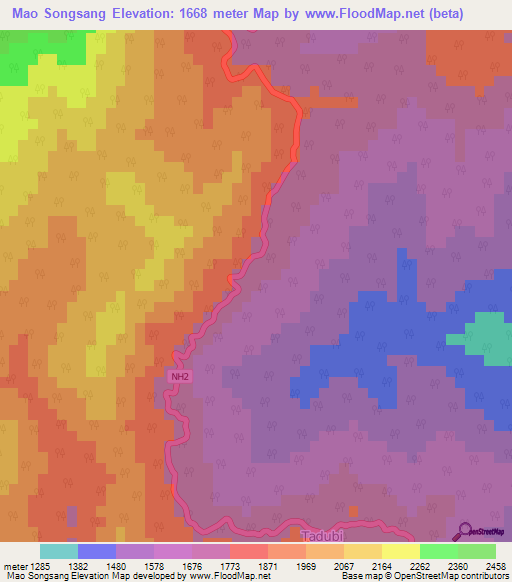 Mao Songsang,India Elevation Map