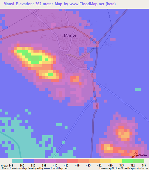 Manvi,India Elevation Map
