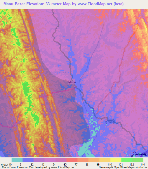 Manu Bazar,India Elevation Map
