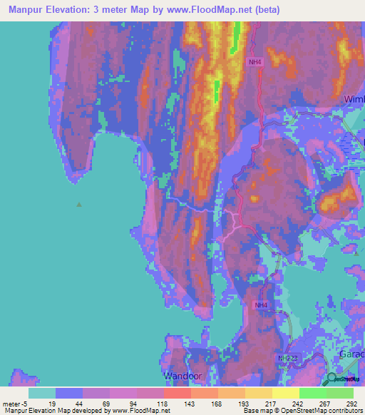 Manpur,India Elevation Map