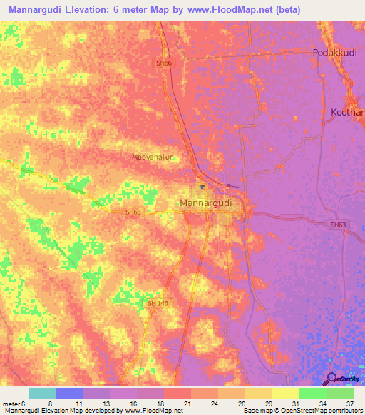 Mannargudi,India Elevation Map