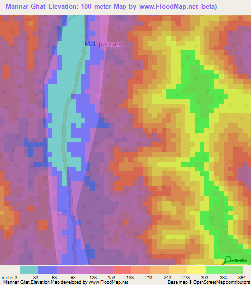 Mannar Ghat,India Elevation Map