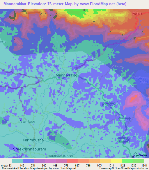 Mannarakkat,India Elevation Map