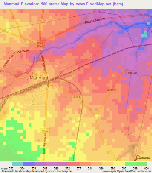 Manmad,India Elevation Map
