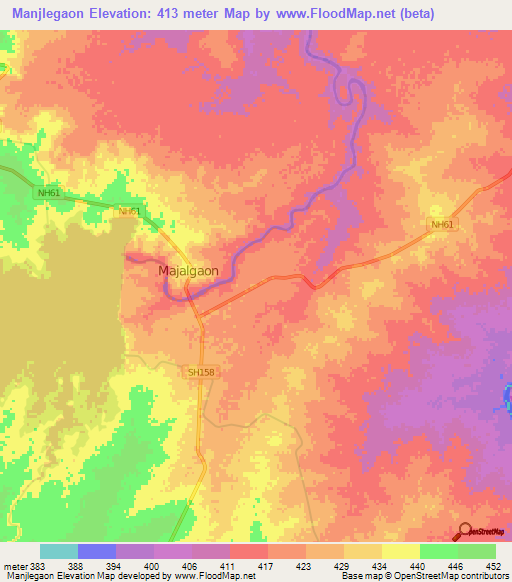 Manjlegaon,India Elevation Map