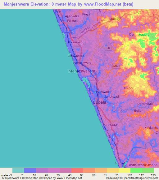Manjeshwara,India Elevation Map