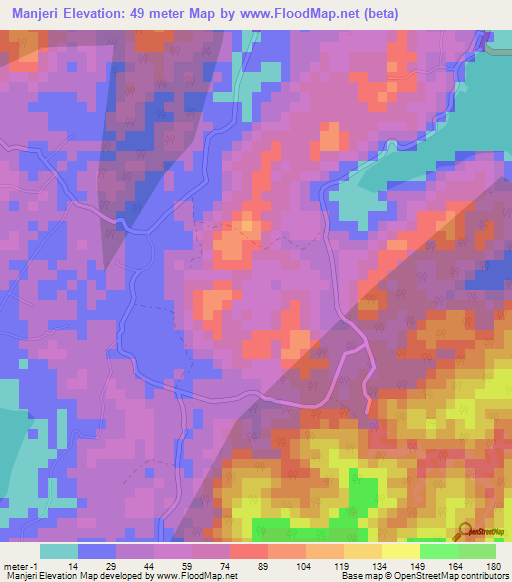 Manjeri,India Elevation Map
