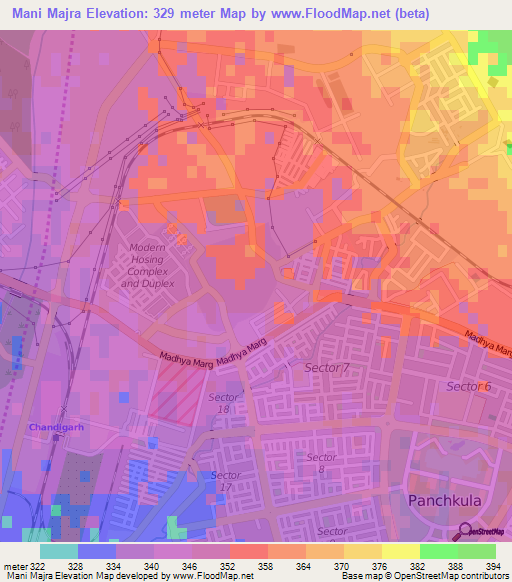 Mani Majra,India Elevation Map