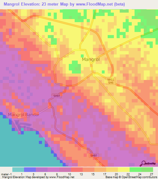 Mangrol,India Elevation Map