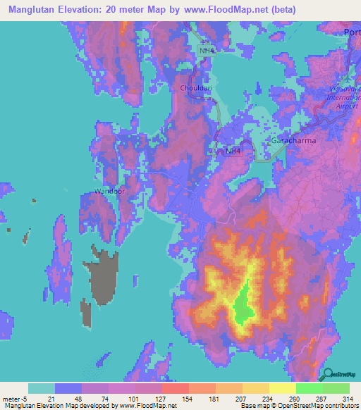 Manglutan,India Elevation Map
