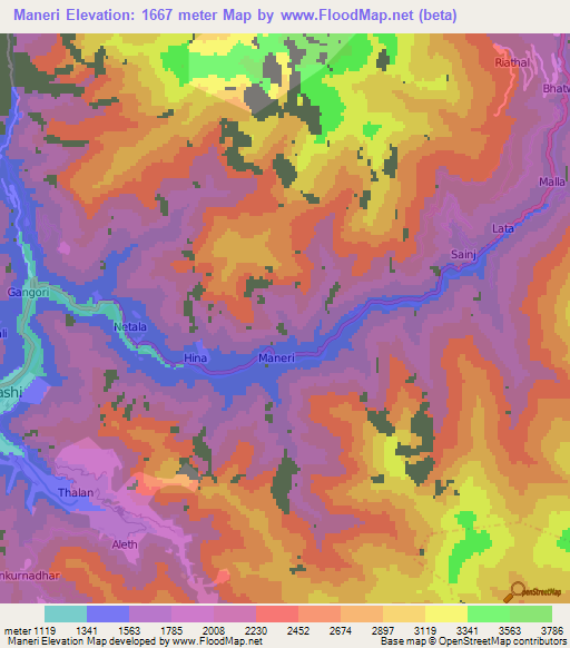 Maneri,India Elevation Map