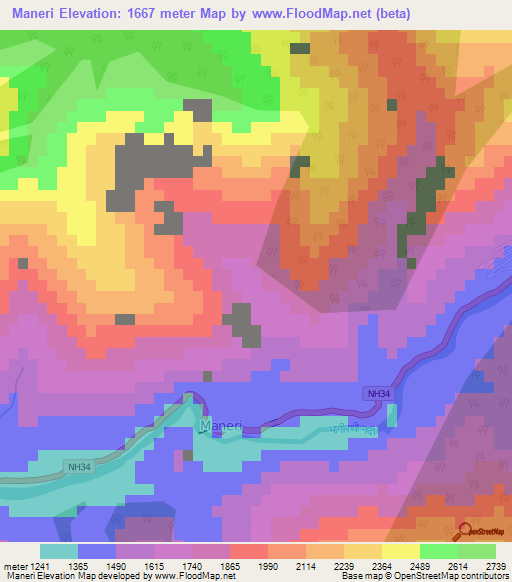 Maneri,India Elevation Map