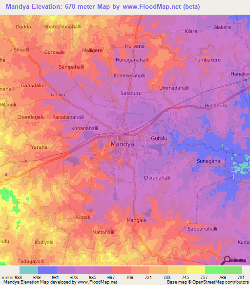 Mandya,India Elevation Map