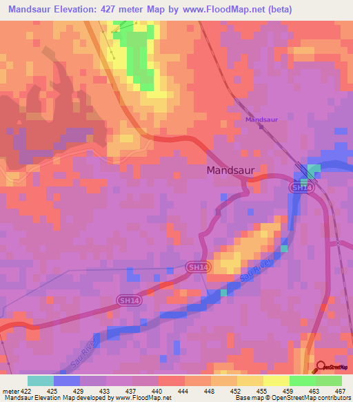 Mandsaur,India Elevation Map