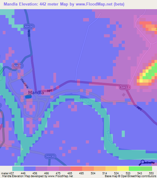 Mandla,India Elevation Map