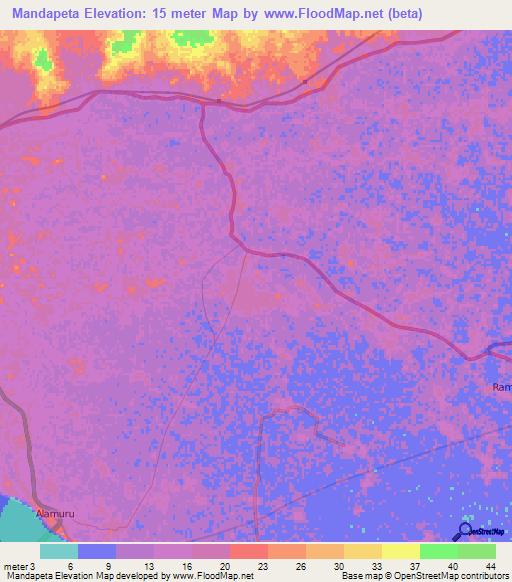 Mandapeta,India Elevation Map