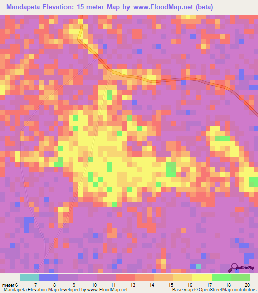 Mandapeta,India Elevation Map