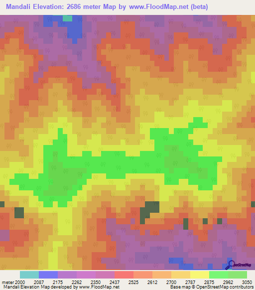 Mandali,India Elevation Map