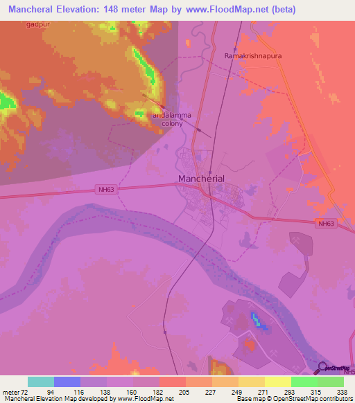 Mancheral,India Elevation Map