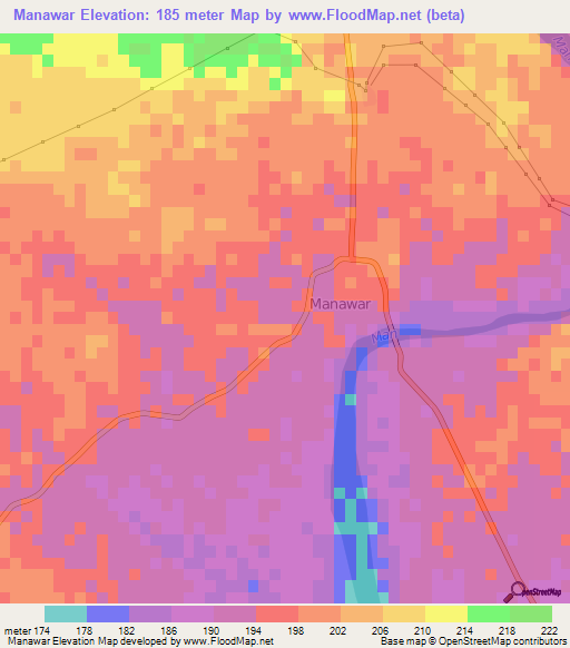 Manawar,India Elevation Map
