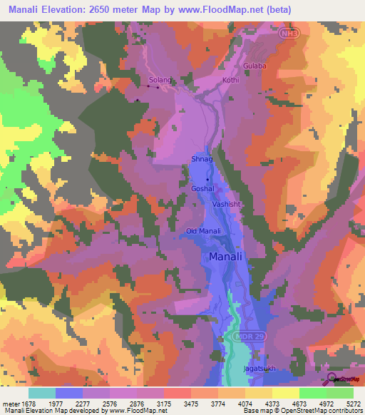 Manali,India Elevation Map