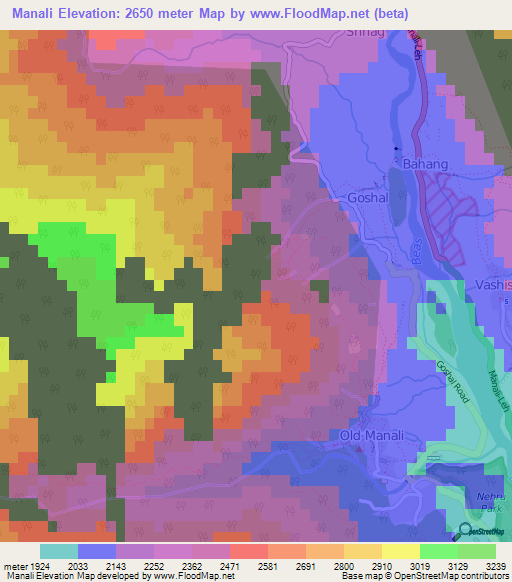 Manali,India Elevation Map