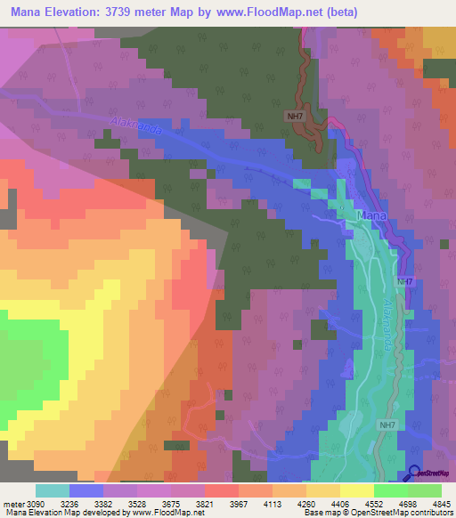 Mana,India Elevation Map