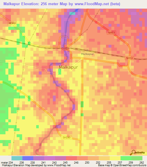 Malkapur,India Elevation Map