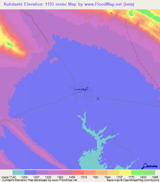 Kuhdasht,Iran Elevation Map