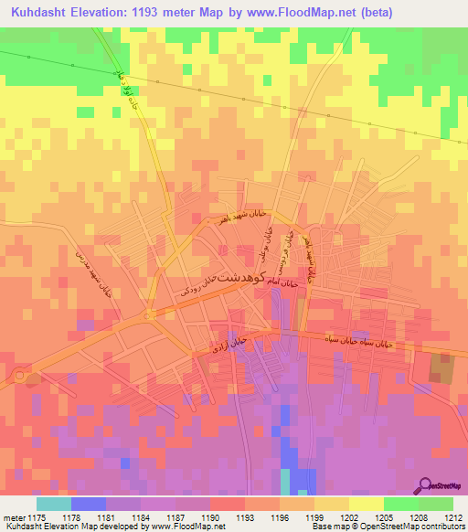 Kuhdasht,Iran Elevation Map