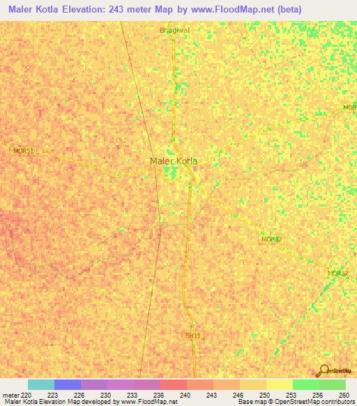 Maler Kotla,India Elevation Map