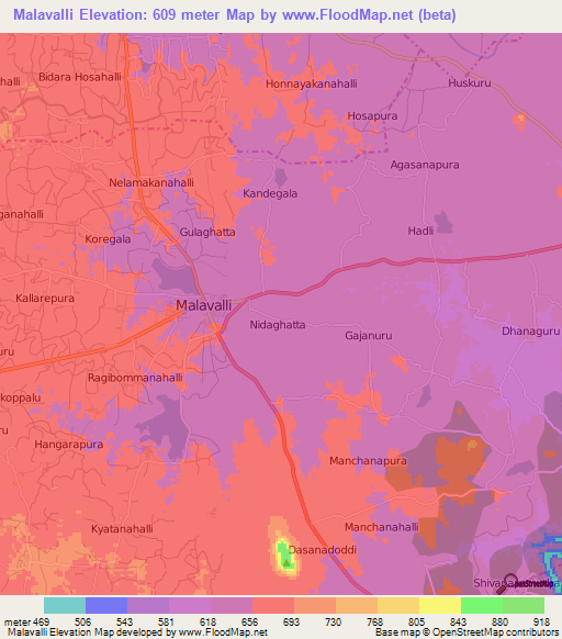 Malavalli,India Elevation Map