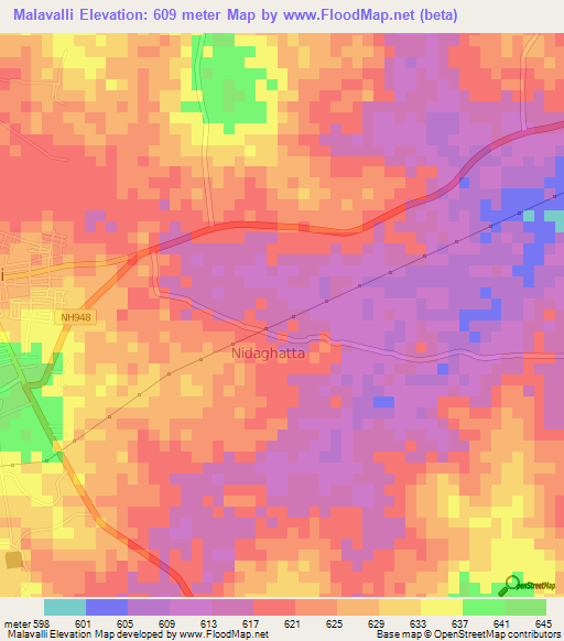Malavalli,India Elevation Map