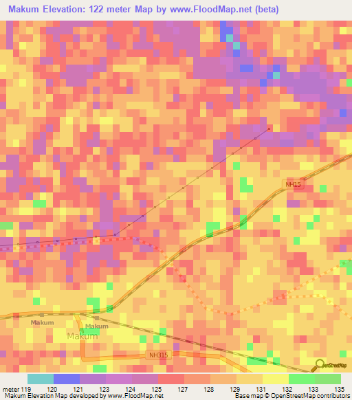 Makum,India Elevation Map