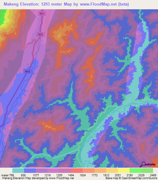 Makeng,India Elevation Map
