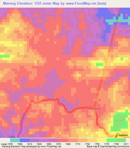Mairang,India Elevation Map