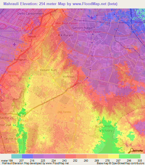 Mahrauli,India Elevation Map