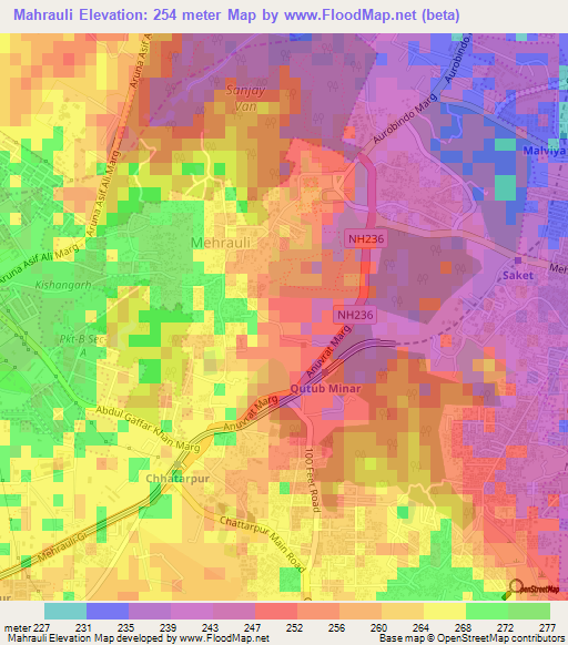 Mahrauli,India Elevation Map