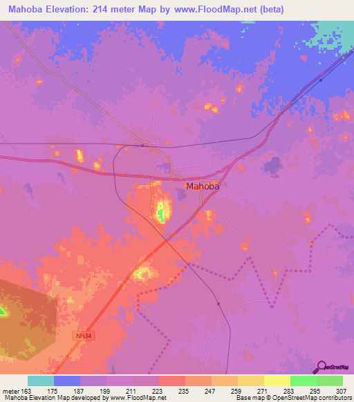 Mahoba,India Elevation Map