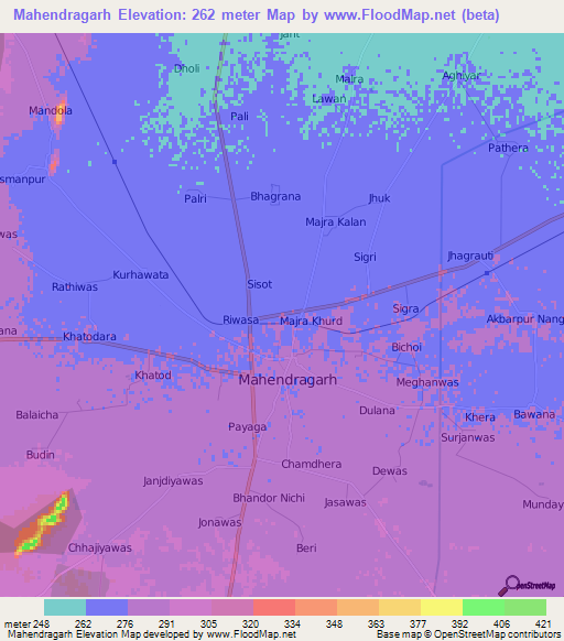 Mahendragarh,India Elevation Map