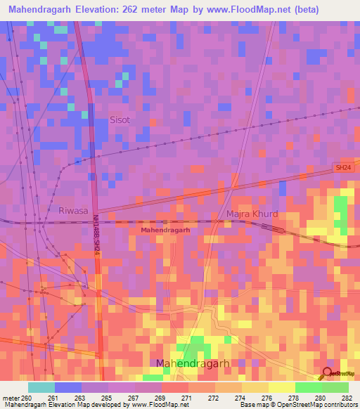 Mahendragarh,India Elevation Map