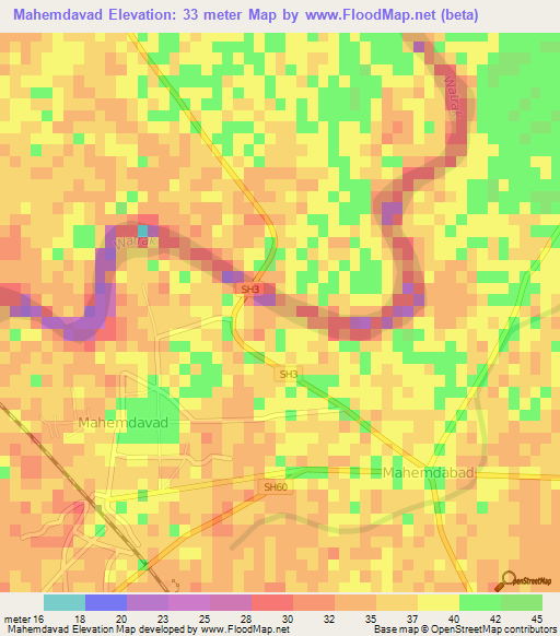 Mahemdavad,India Elevation Map