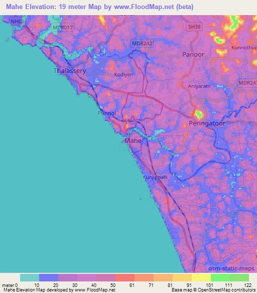 Mahe,India Elevation Map