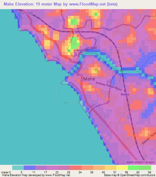Mahe,India Elevation Map