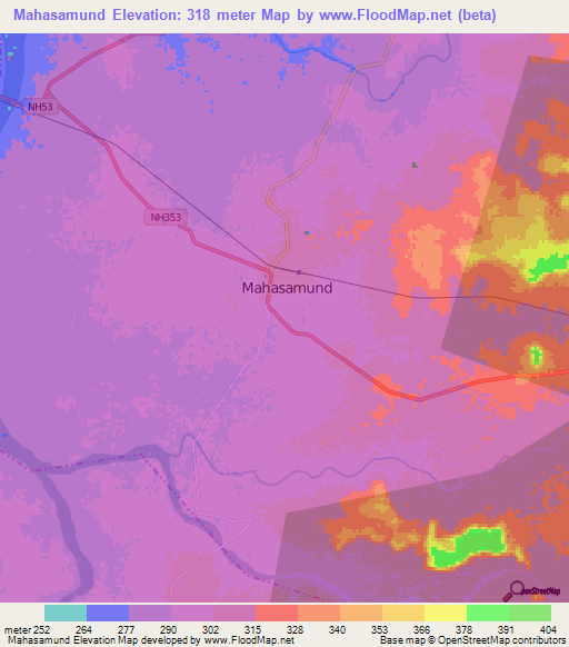 Mahasamund,India Elevation Map