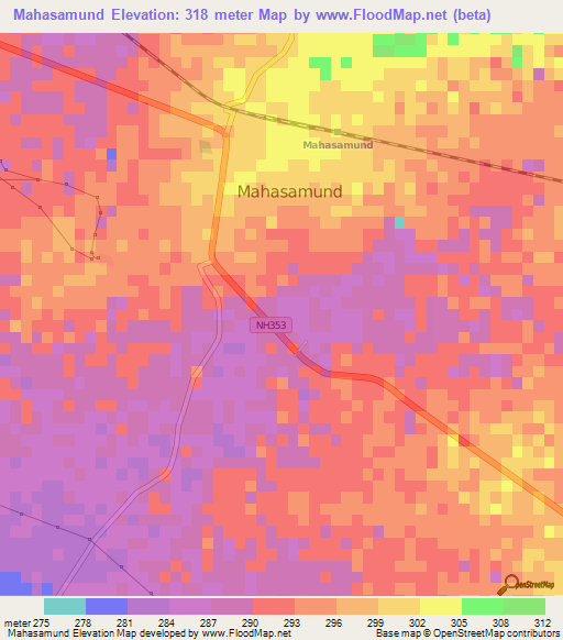 Mahasamund,India Elevation Map