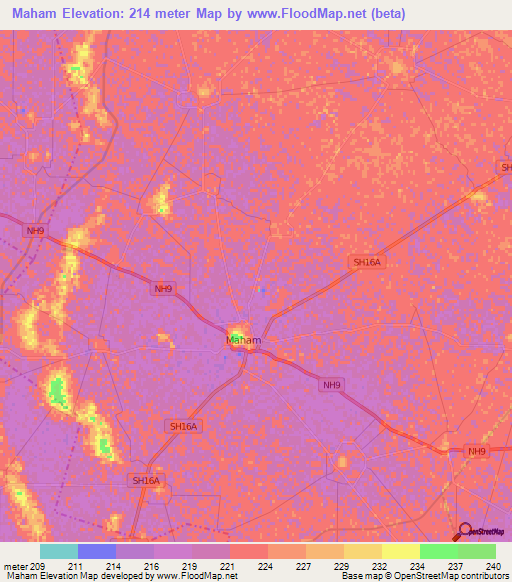 Maham,India Elevation Map