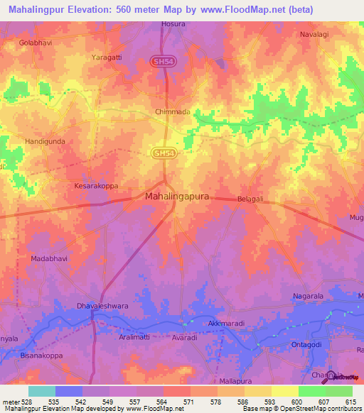 Mahalingpur,India Elevation Map